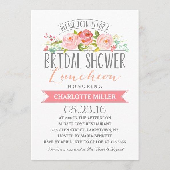 Rose Banner Luncheon Bridal Shower Invitations