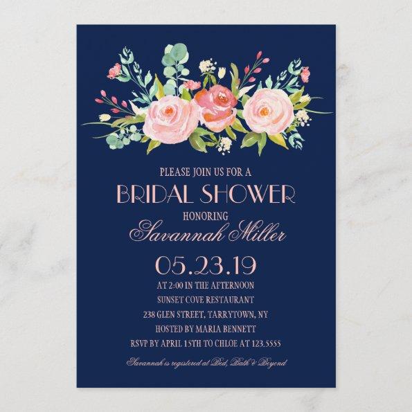 Rose Garden Midnight Blue | Bridal Shower Invitations