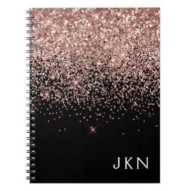 Rose Gold Blush Pink Black Glitter Monogram Notebook