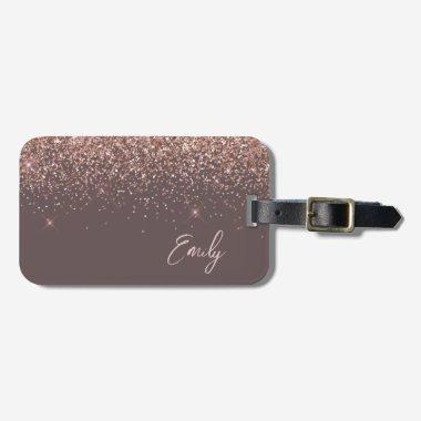 Rose Gold Blush Pink Girly Glitter Terracotta Luggage Tag