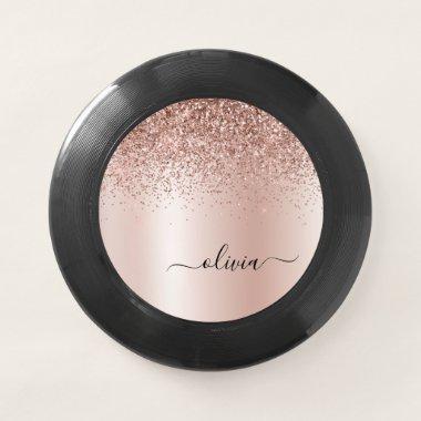 Rose Gold - Blush Pink Glitter Metal Monogram Name Wham-O Frisbee