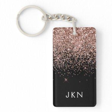 Rose Gold Blush Pink Glitter Monogram Initials Keychain