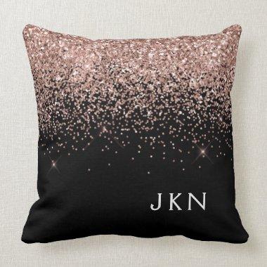 Rose Gold Blush Pink Glitter Monogram Initials Throw Pillow