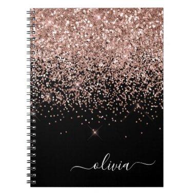 Rose Gold Blush Pink Glitter Script Monogram Girly Notebook