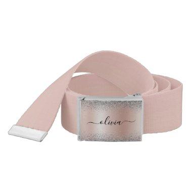 Rose Gold - Blush Pink Silver Glitter Monogram Belt