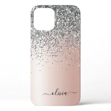 Rose Gold - Blush Pink Silver Glitter Monogram iPhone 12 Case