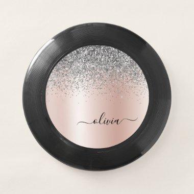 Rose Gold - Blush Pink Silver Glitter Monogram Wham-O Frisbee