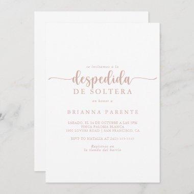 Rose Gold Calligraphy Spanish Bridal Shower Invitations