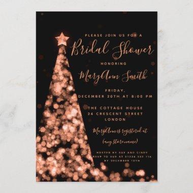 Rose Gold Christmas Lights Holiday Bridal Shower Invitations