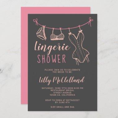 Rose gold clothesline chic lingerie bridal shower Invitations