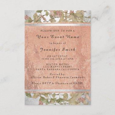Rose Gold Copper Silver Floral Bridal 16th Green Invitations