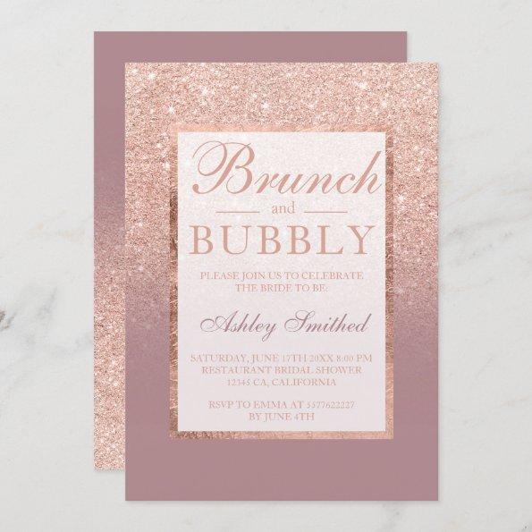Rose gold dusty rose brunch bubbly bridal shower Invitations