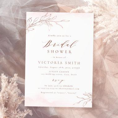 Rose gold elegant botanical rustic bridal shower Invitations