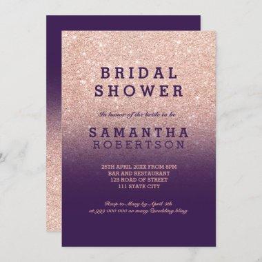 Rose gold faux glitter purple grape bridal shower Invitations