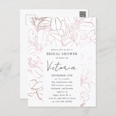 Rose Gold Foil Line Art Floral Bridal Shower Invit PostInvitations
