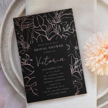 Rose Gold Foil Line Art Floral Bridal Shower Invitations
