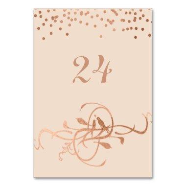 Rose Gold Foil Love Birds Table Numbers