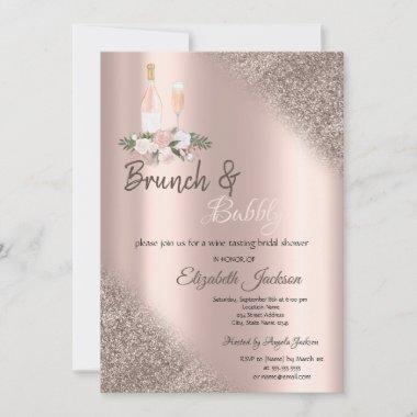 Rose Gold Glitter Bokeh Brunch & Bubbly Invitations