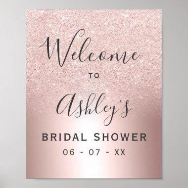 Rose gold glitter ombre foil bridal shower welcome poster