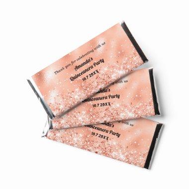 Rose Gold Glitter Quinceanera Birthday Party Hershey Bar Favors
