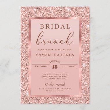 Rose gold glitter sparkles glamour bridal brunch Invitations
