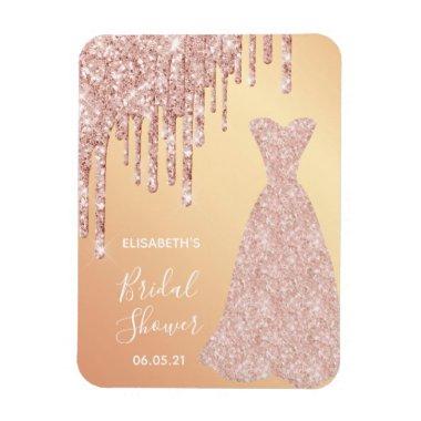 Rose gold gown glitter bridal shower save the date magnet