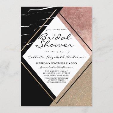 Rose Gold Marble Geometric Triangle Bridal Shower Invitations