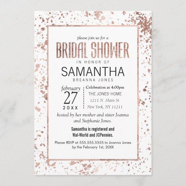 Rose Gold Paint Splatter Bridal Shower Invitations