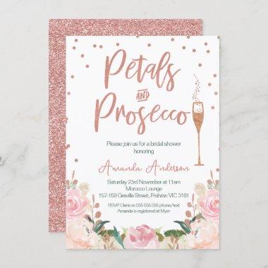 Rose Gold Petals Prosecco Bridal Shower Invitations