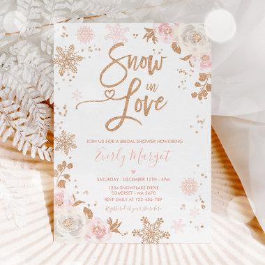 Rose Gold & Pink Winter Bridal Shower Snow In Love Invitations
