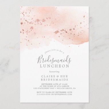Rose Gold Watercolor Bridesmaids Luncheon Invitations