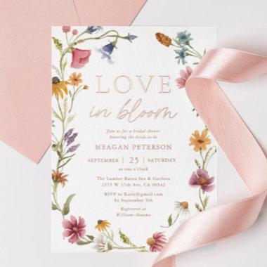 Rose Gold Wildflower Love In Bloom Bridal Shower Foil Invitations