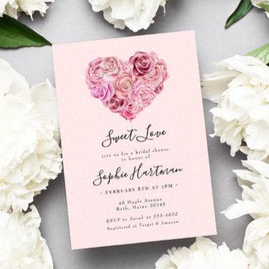 Rose Heart Floral Pink Bridal Shower Invitations