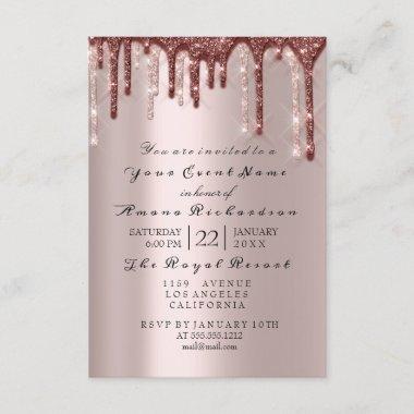 Rose Powder Sparkly Glitter Drips Bridal Shower Invitations