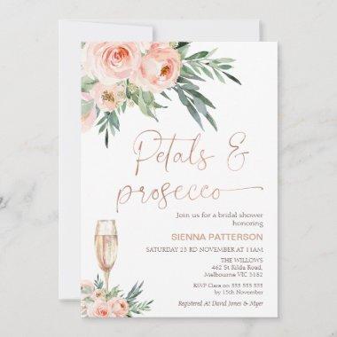 Roses Foliage Petals and Prosecco Bridal Shower Invitations