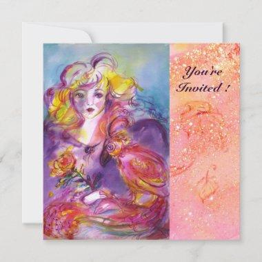 ROSINA / LADY ,ROSE AND PARROT Pink Bridal Shower Invitations