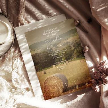 Round Hay Bales Farm Wedding Shower Invitations