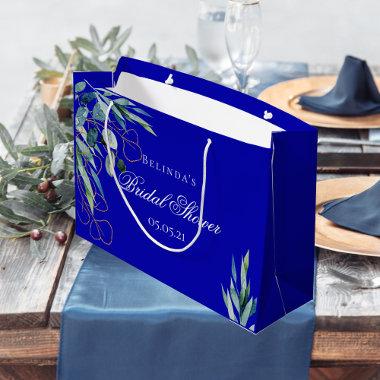 Royal blue eucalyptus greenery bridal shower large gift bag