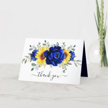 Royal Blue Rustic Sunflower Modern Bridal Shower Thank You Invitations