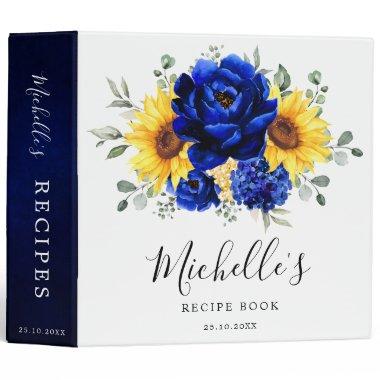 Royal Blue Rustic Sunflower Modern Recipe Book 3 Ring Binder