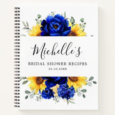 Royal Blue Sunflower Modern Bridal Shower Recipes Notebook