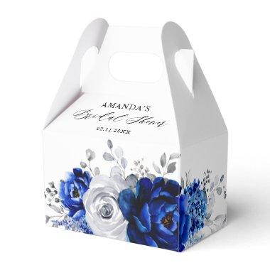 Royal Blue White Silver Metallic Bridal Shower Favor Boxes