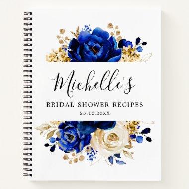Royal Blue Yellow Gold Floral Bridal Shower Notebook