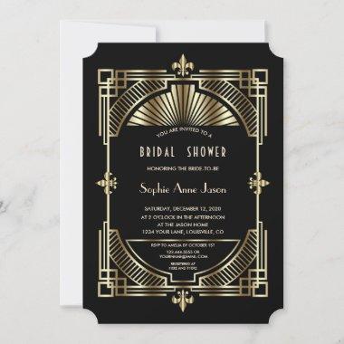 Royal Gold Fleur-de-lis Great Gatsby Bridal Shower Invitations