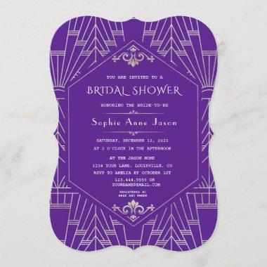 Royal Purple Silver Great Gatsby Bridal Shower Invitations