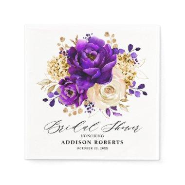 Royal Purple Violet Gold Botanical Bridal Shower Napkins