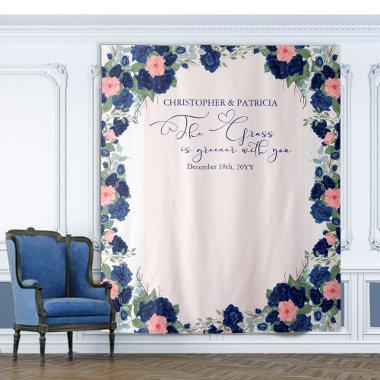 Royal Rose Blue Coral Floral Border Wedding Tapestry