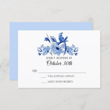 RSVP Wedding Lt Blue Chinoiserie Floral Watercolor Invitations