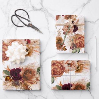 Rust Terracotta Floral Pampas Grass Botanical Wrapping Paper Sheets