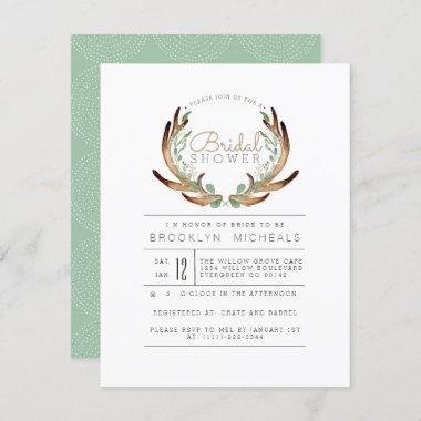 Rustic Antler and Vine Watercolor Bridal Shower Invitations